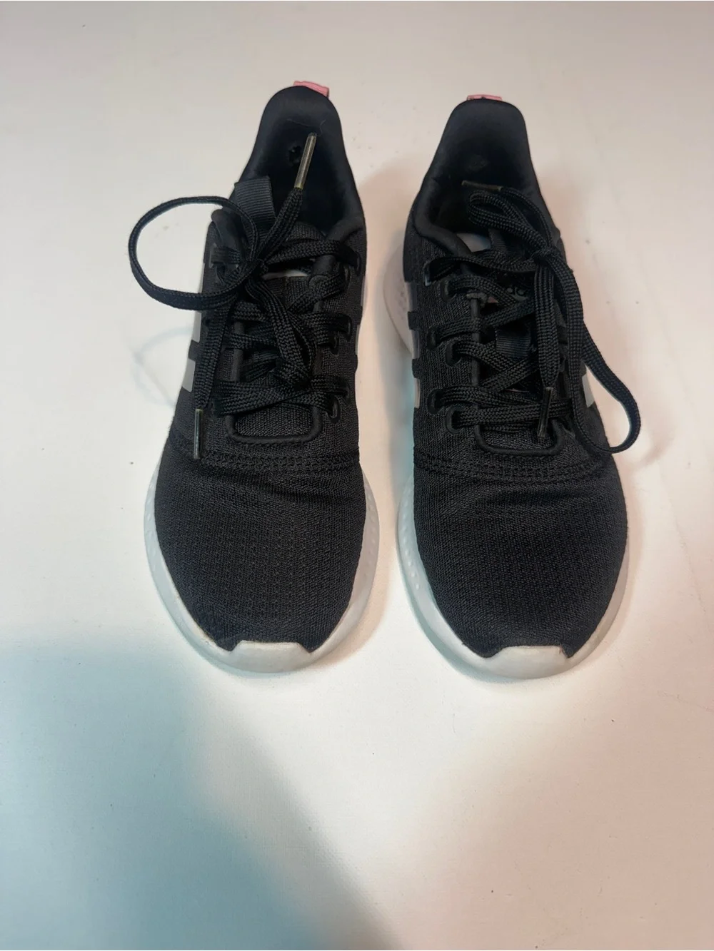 adidas Women's Black Running Sneakers with White Soles and Pink Heel Tabs
